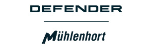 Defender Mühlenhort Logo, dunkelblauer Text auf weißem Hintergrund.