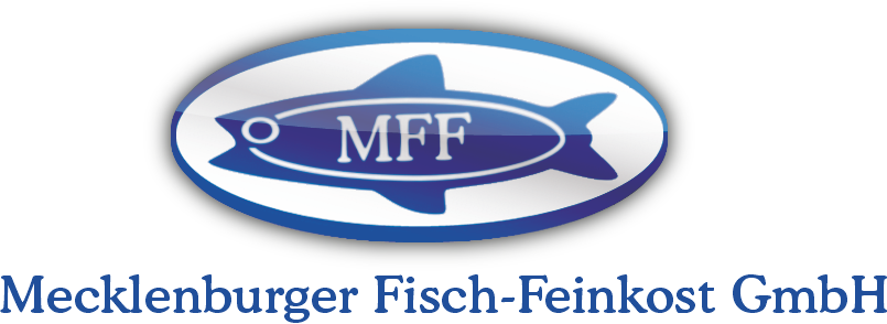 Logo der Mecklenburger Fisch-Feinkost GmbH mit blauem Fisch und Initialen "MFF".