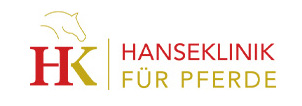 Rotes und gelbes Logo der Hanseklinik für Pferde mit Pferdekopf-Symbol.