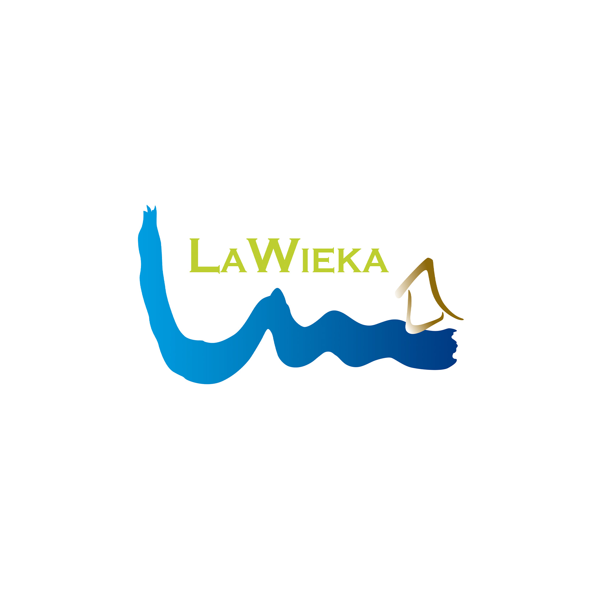 LaWieka-Logo mit wellenförmigem blauen Schriftzug und grünem Akzent auf weißem Hintergrund.