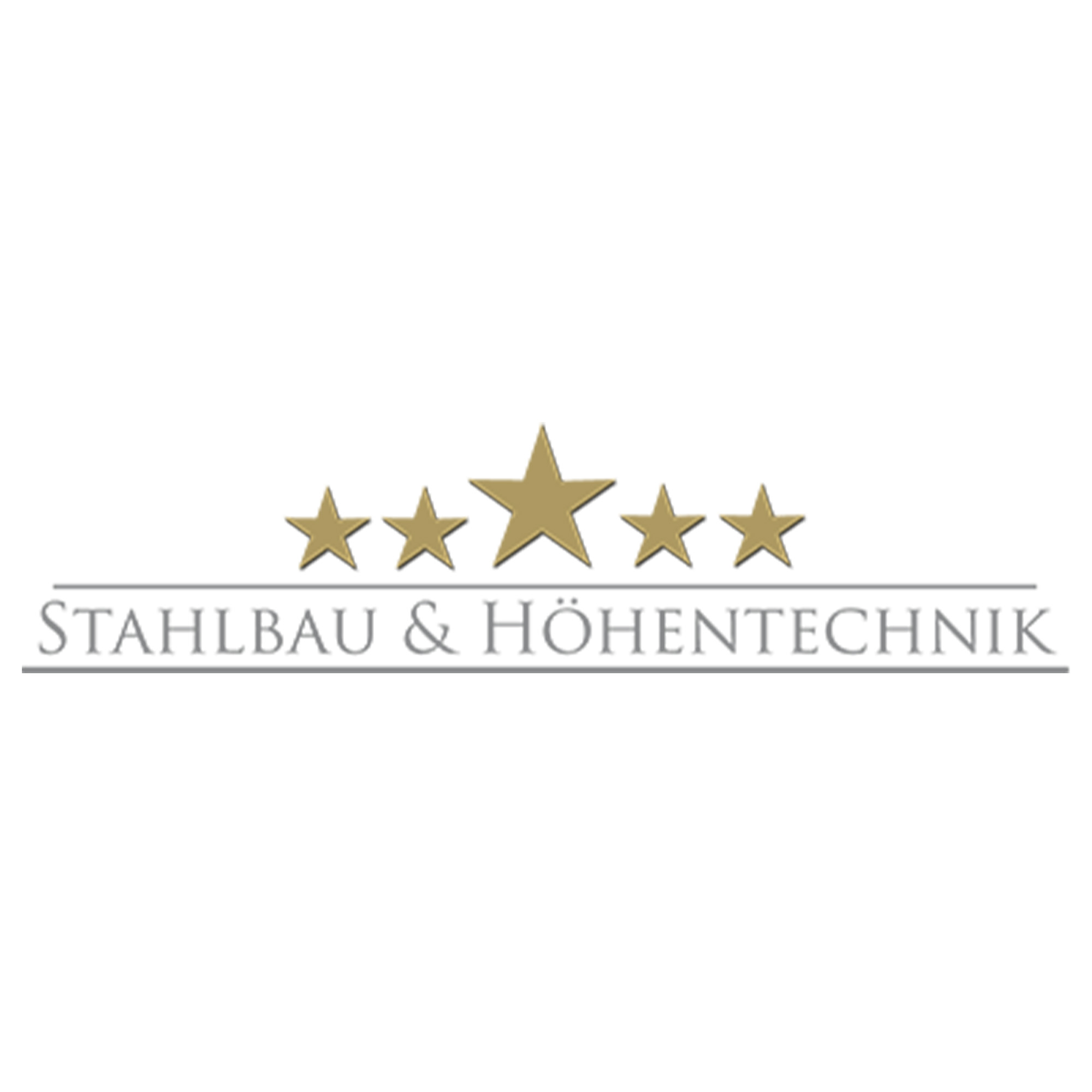 Logo mit fünf goldenen Sternen und der Schriftzug "Stahlbau & Höhentechnik" in Grau.