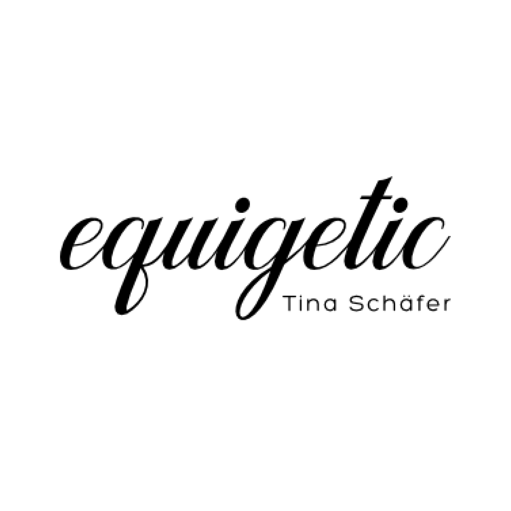 Logo mit Schriftzug "equigetic" in kursiver, schwarzer Schrift, darunter "Tina Schäfer".