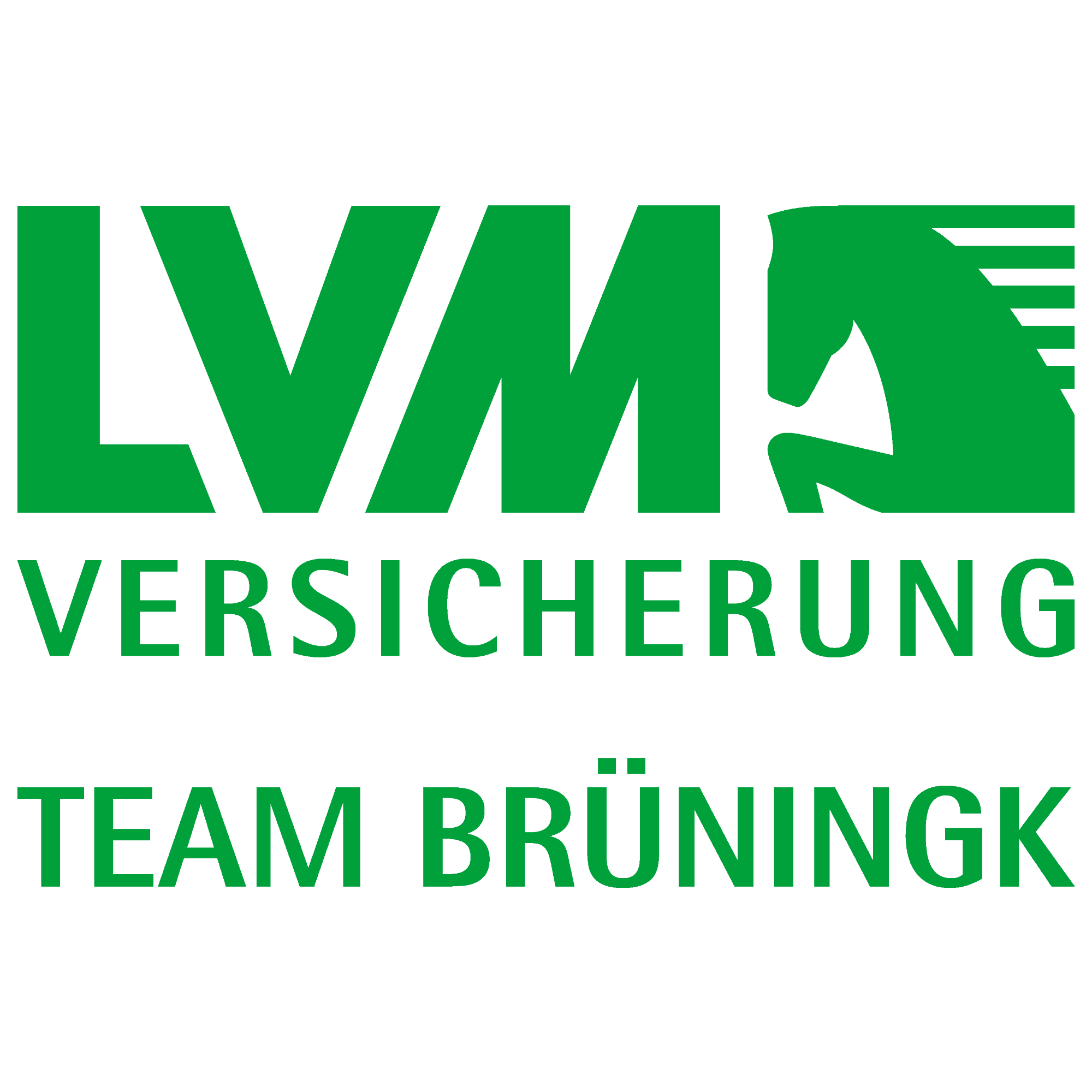 Grünes Logo mit Pferdekopf und Schriftzug LVM Versicherung Team Brüningk