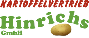 Das Logo zeigt grüne Schrift, eine braune Kartoffel und den Firmennamen Hinrichs